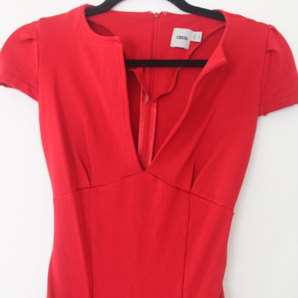 ASOS ❤️ FITTED RED DRESS W/ POCKETS - Picture 4 of 6